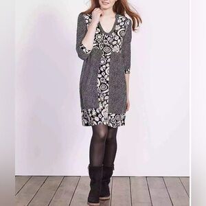 Boden Mollie Patchwork Dress Black Polka Dot Paisley Shift Dress Womens Sz US 4R